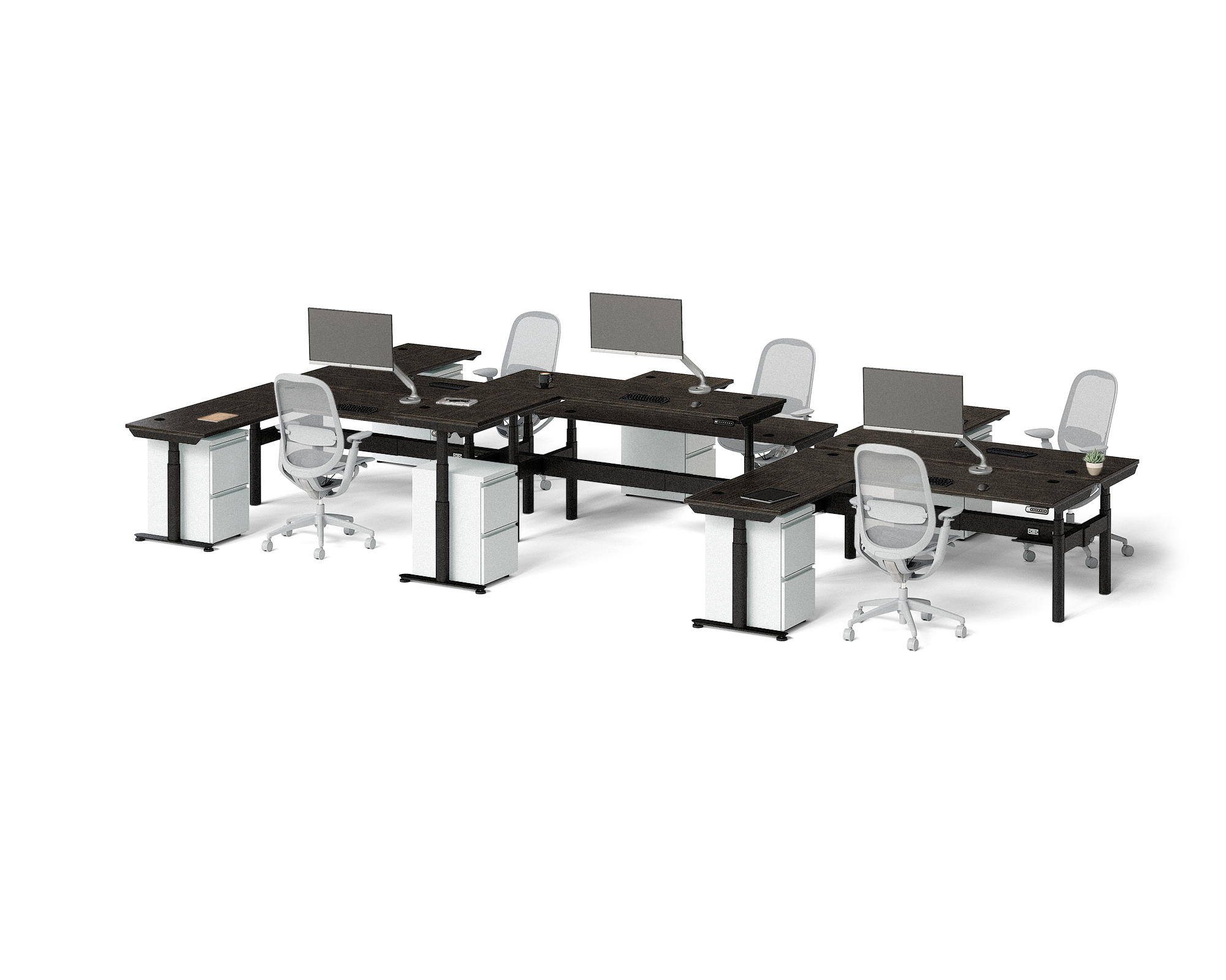 Sol L-Shaped Adjustable-Height Desks for 6