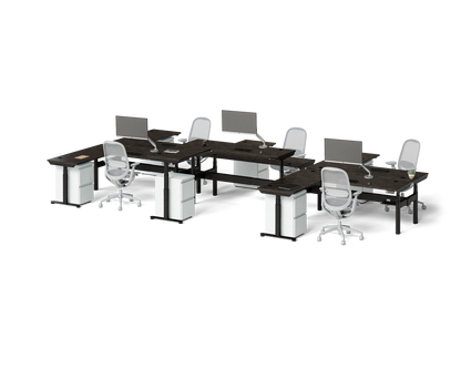 Sol L-Shaped Adjustable-Height Desks for 6