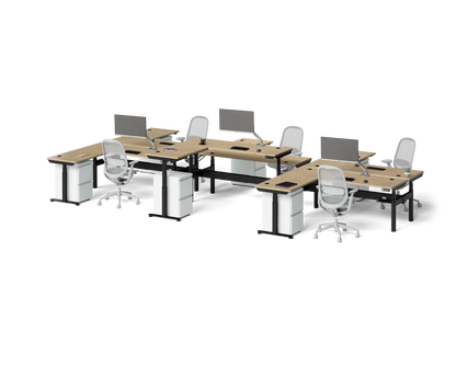 Sol L-Shaped Adjustable-Height Desks for 6