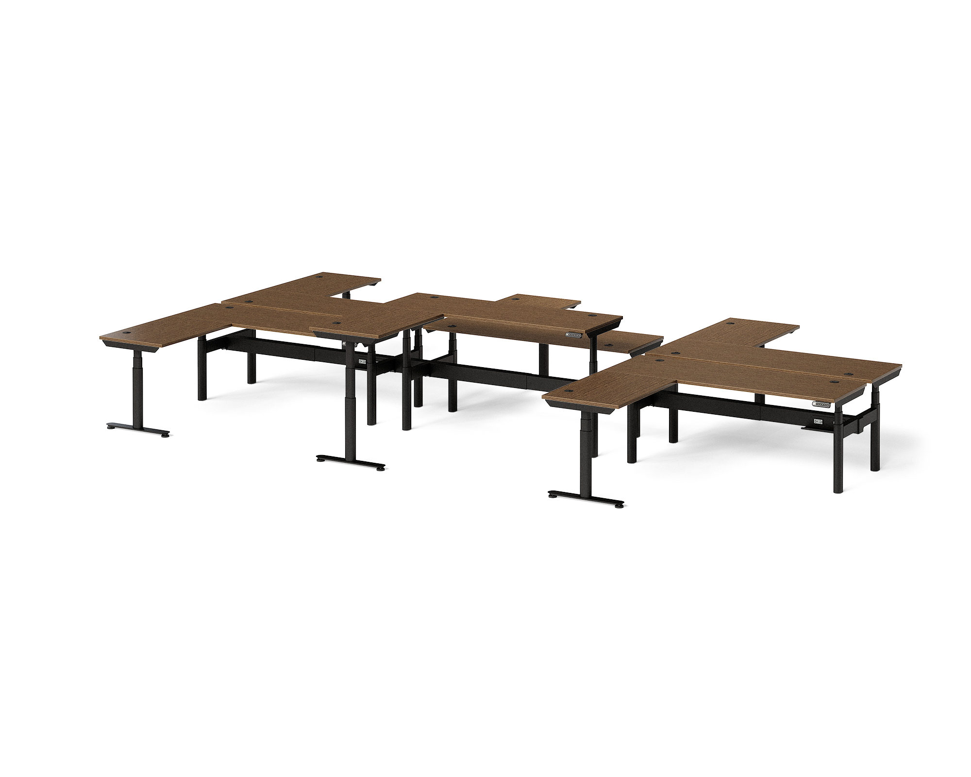 Sol L-Shaped Adjustable-Height Desks for 6