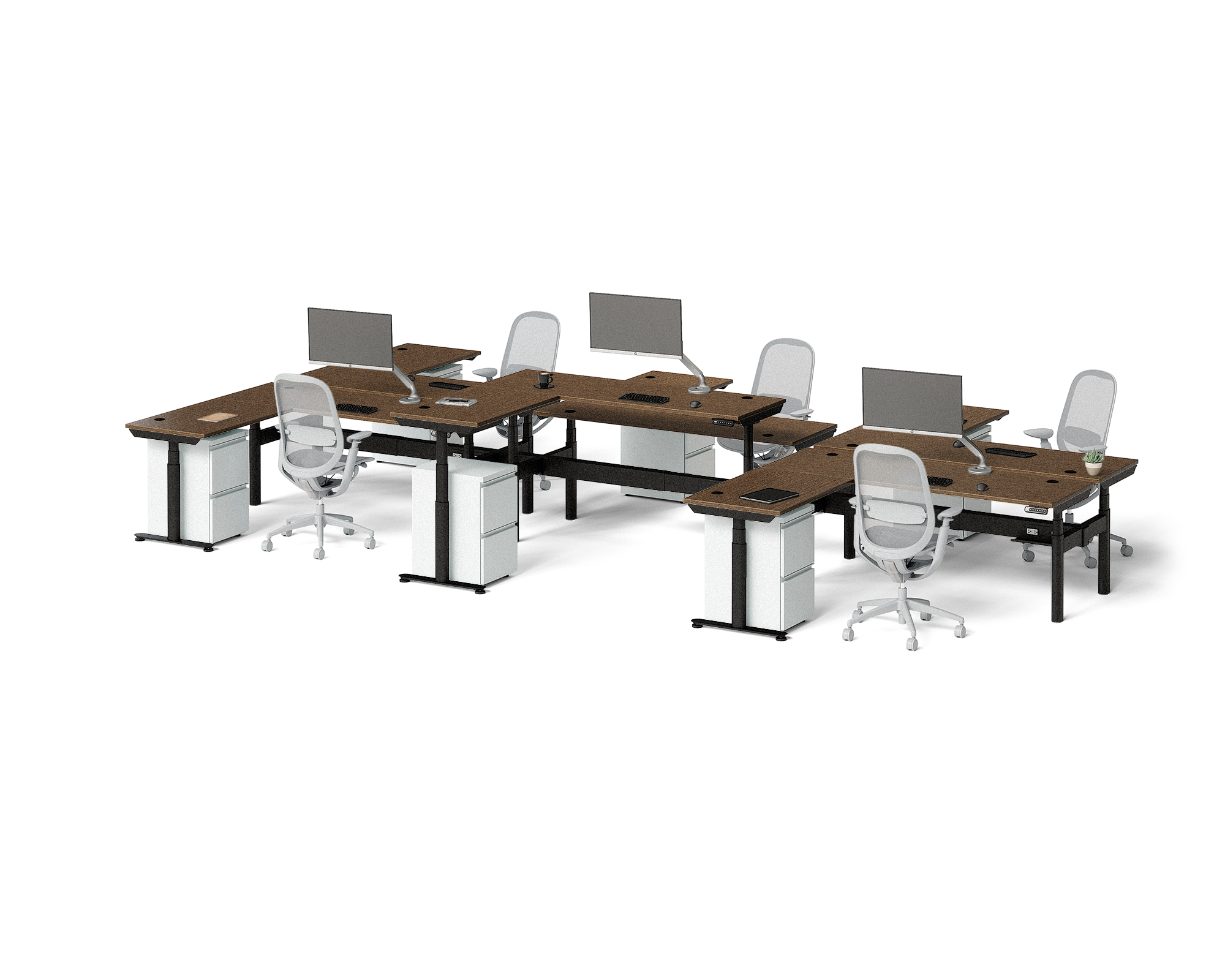 Sol L-Shaped Adjustable-Height Desks for 6
