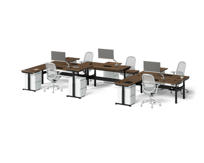 Sol L-Shaped Adjustable-Height Desks for 6