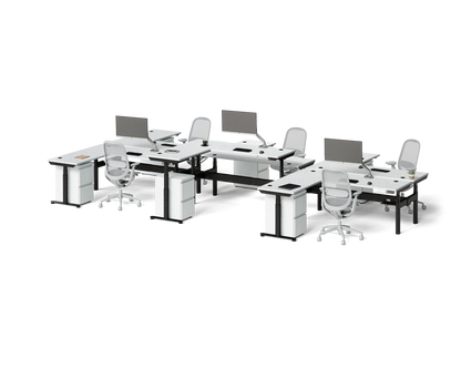 Sol L-Shaped Adjustable-Height Desks for 6