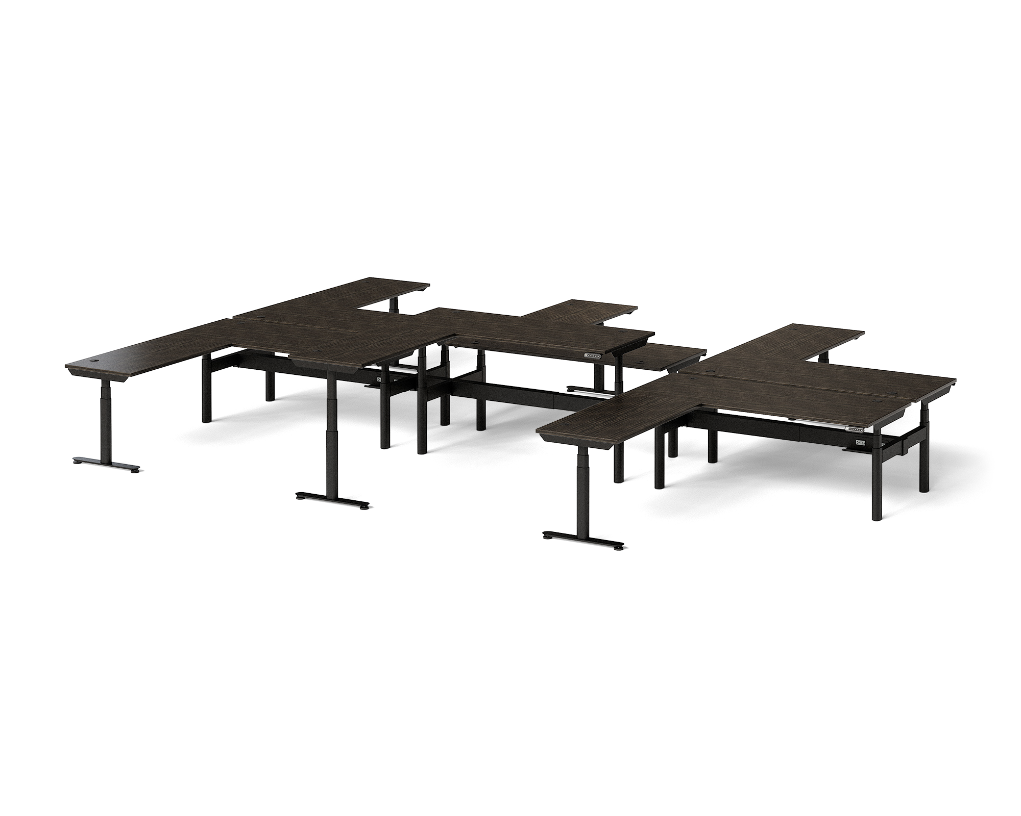 Sol L-Shaped Adjustable-Height Desks for 6