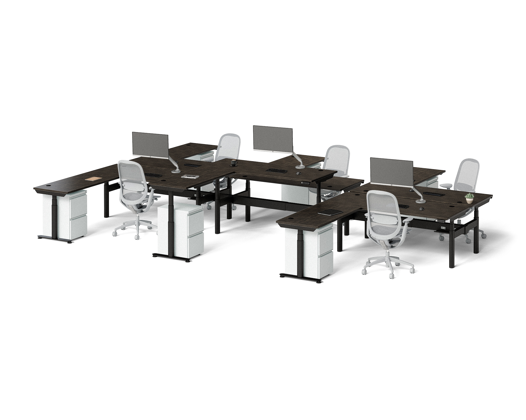 Sol L-Shaped Adjustable-Height Desks for 6