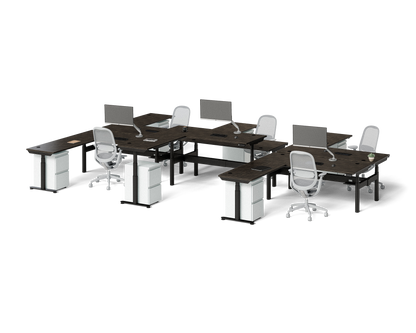 Sol L-Shaped Adjustable-Height Desks for 6