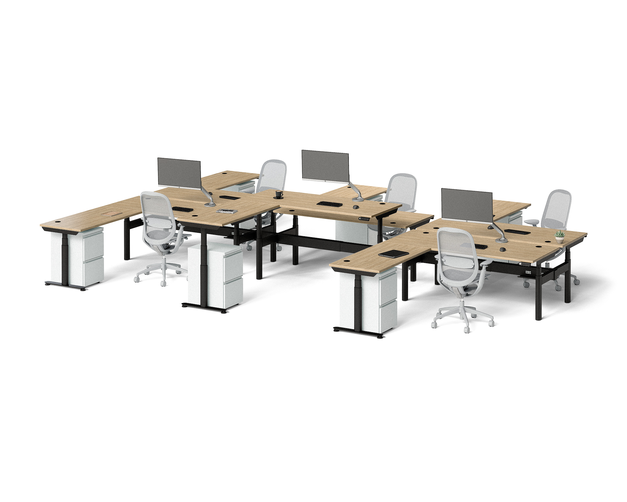 Sol L-Shaped Adjustable-Height Desks for 6
