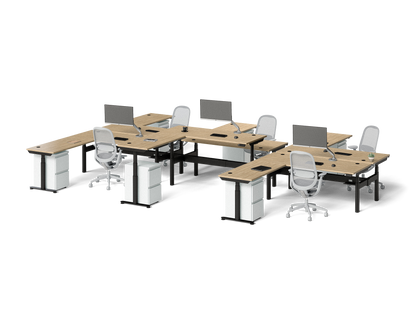Sol L-Shaped Adjustable-Height Desks for 6