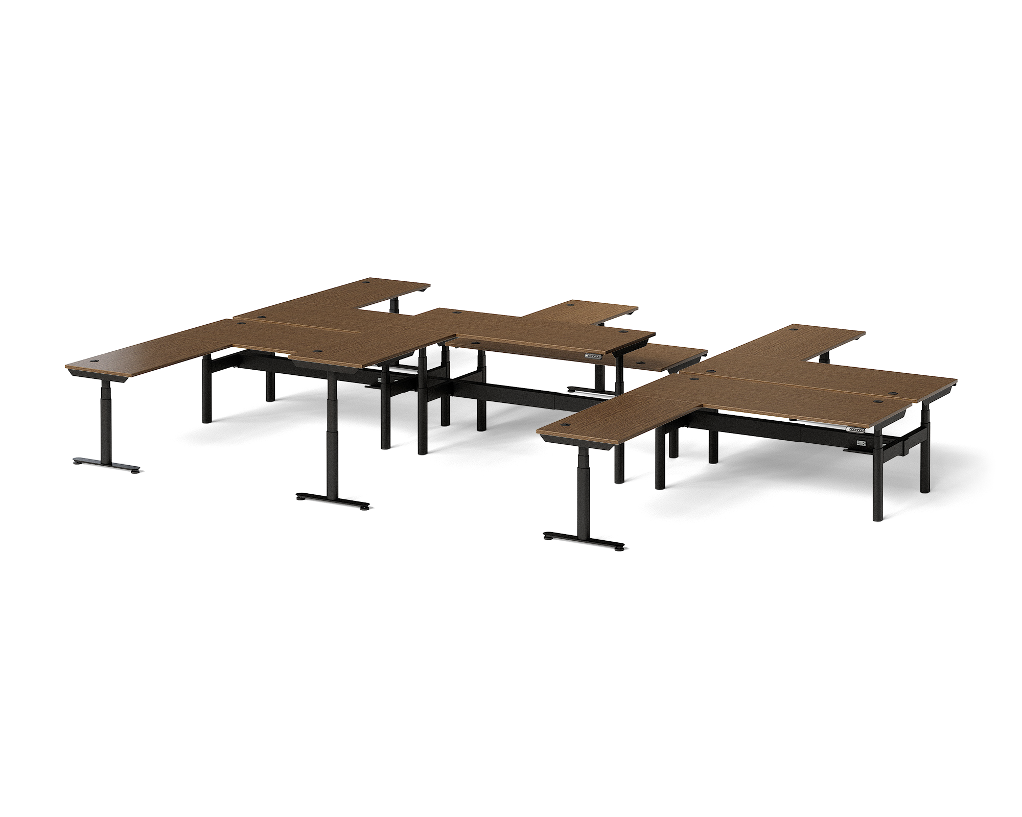 Sol L-Shaped Adjustable-Height Desks for 6