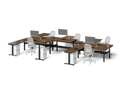 Sol L-Shaped Adjustable-Height Desks for 6