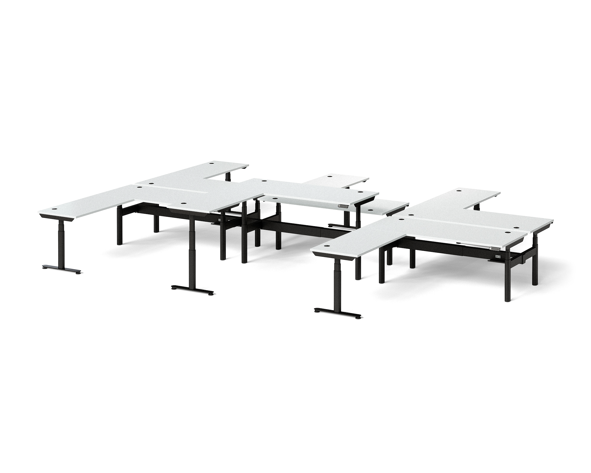 Sol L-Shaped Adjustable-Height Desks for 6