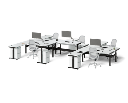 Sol L-Shaped Adjustable-Height Desks for 6