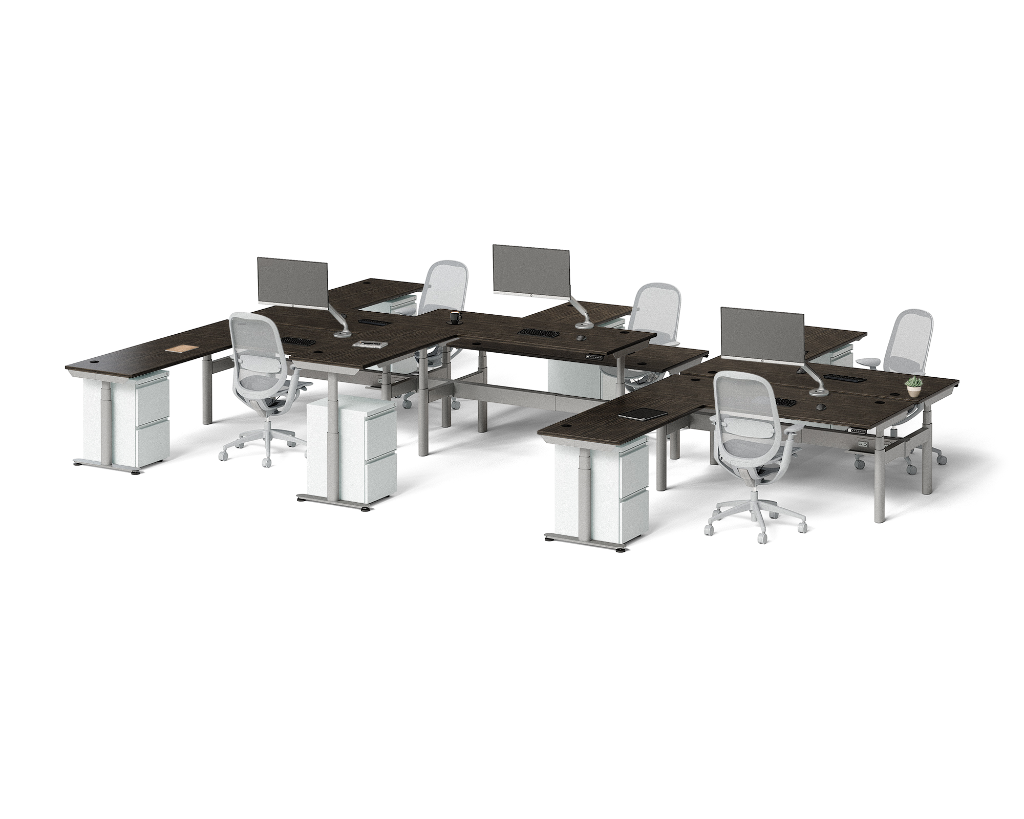 Sol L-Shaped Adjustable-Height Desks for 6