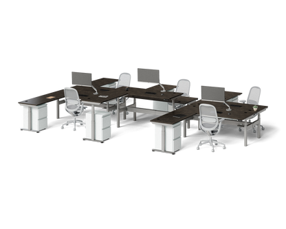 Sol L-Shaped Adjustable-Height Desks for 6