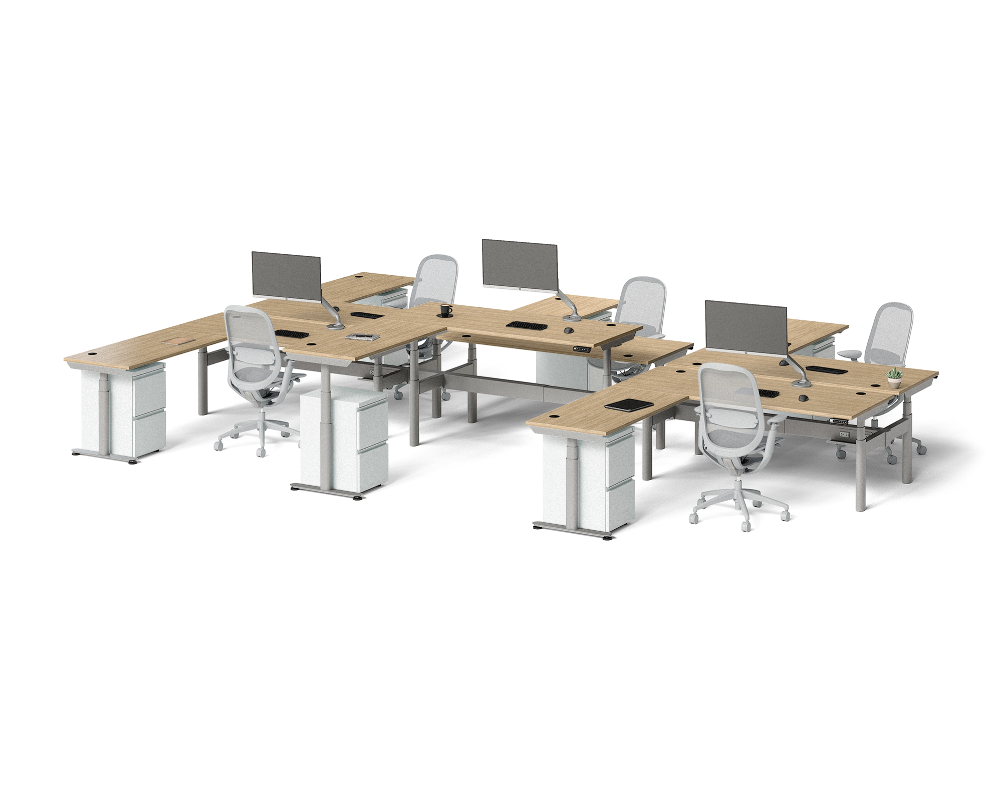 Sol L-Shaped Adjustable-Height Desks for 6