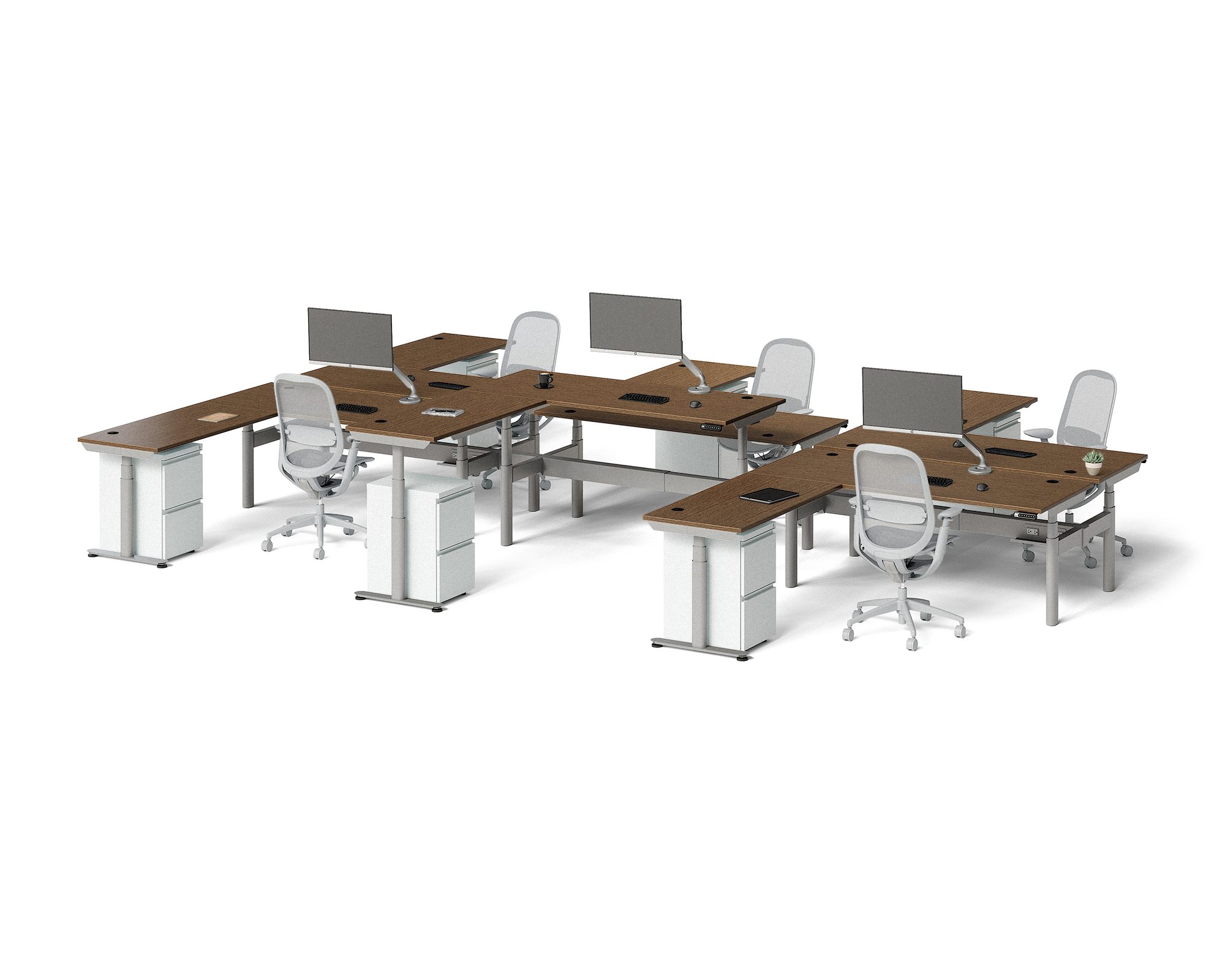 Sol L-Shaped Adjustable-Height Desks for 6