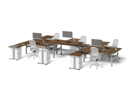 Sol L-Shaped Adjustable-Height Desks for 6