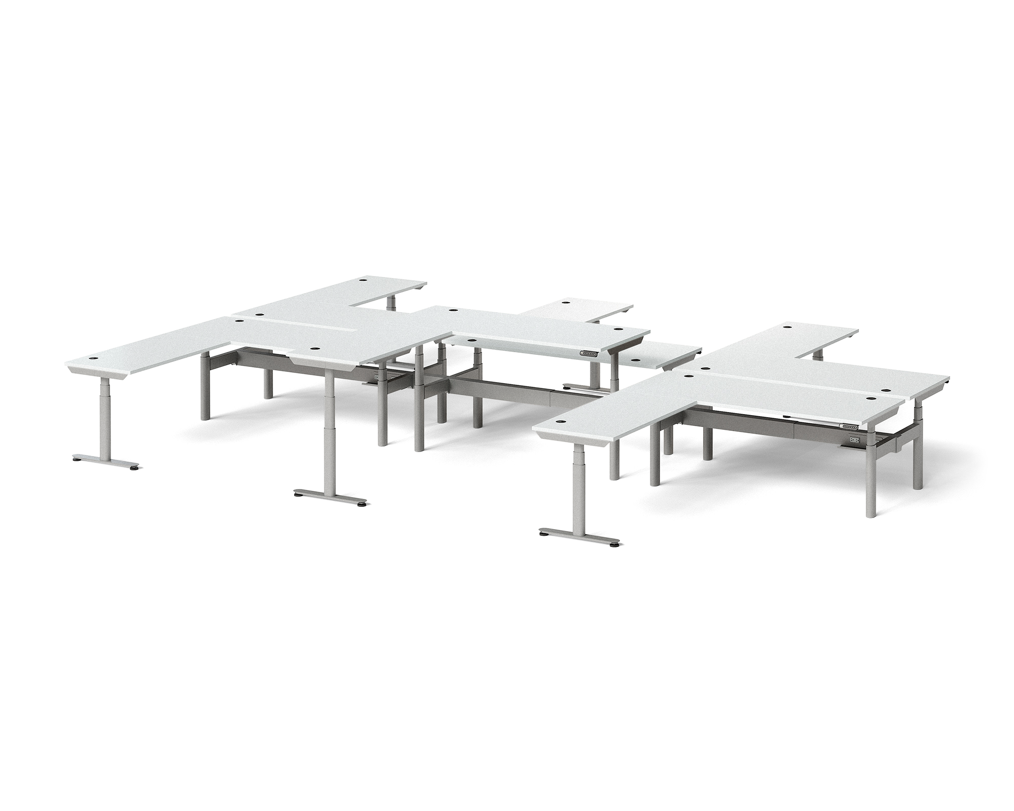 Sol L-Shaped Adjustable-Height Desks for 6