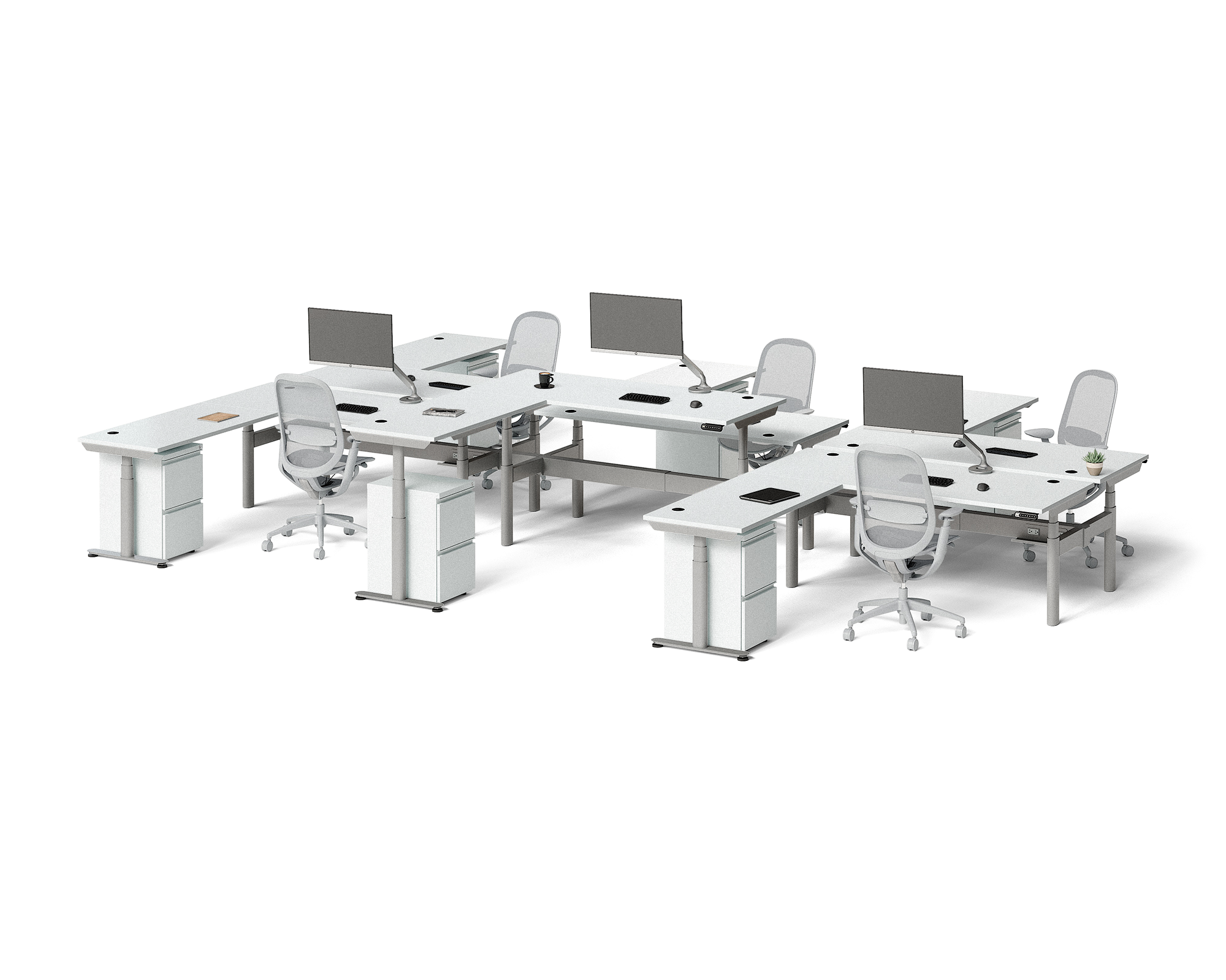 Sol L-Shaped Adjustable-Height Desks for 6