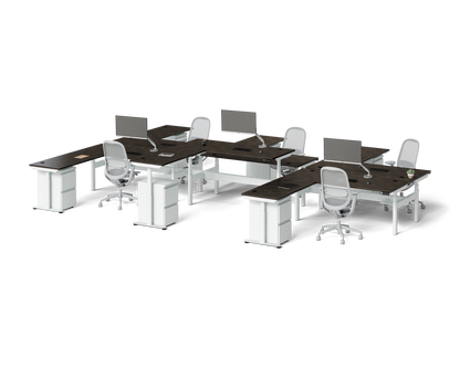 Sol L-Shaped Adjustable-Height Desks for 6