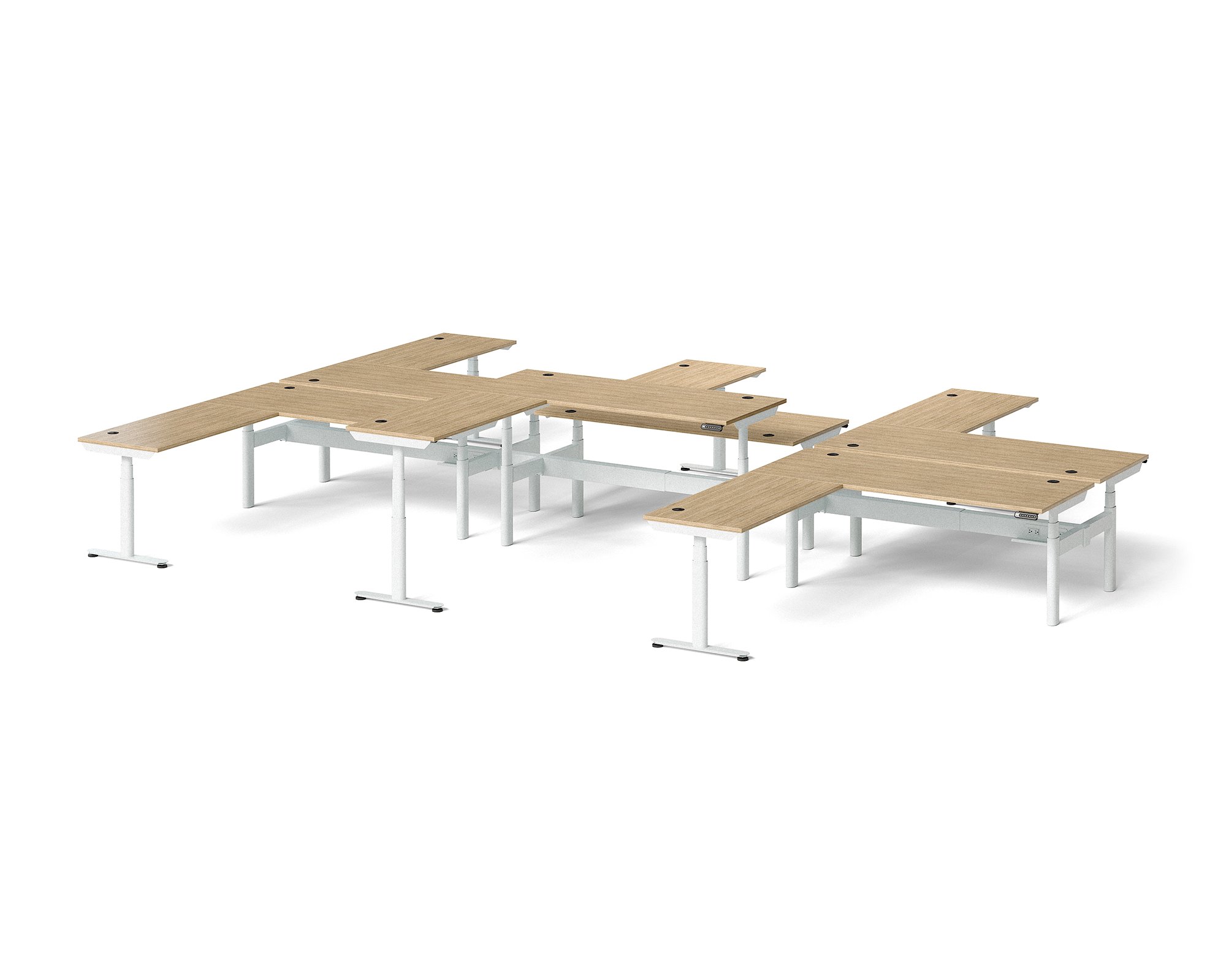 Sol L-Shaped Adjustable-Height Desks for 6