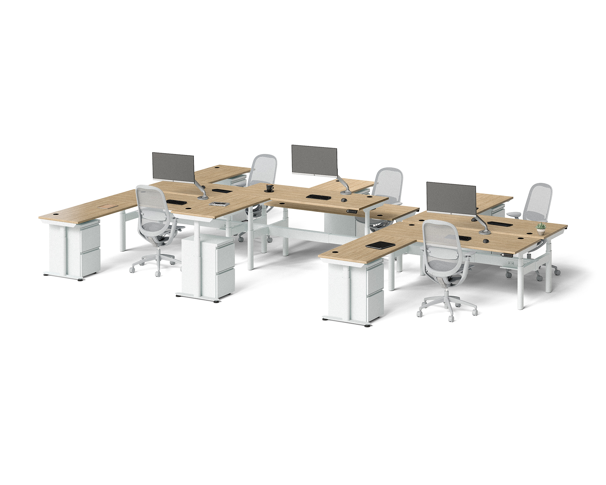 Sol L-Shaped Adjustable-Height Desks for 6
