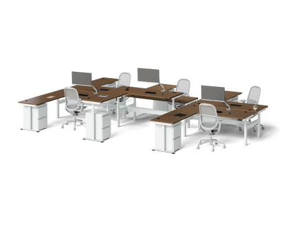 Sol L-Shaped Adjustable-Height Desks for 6