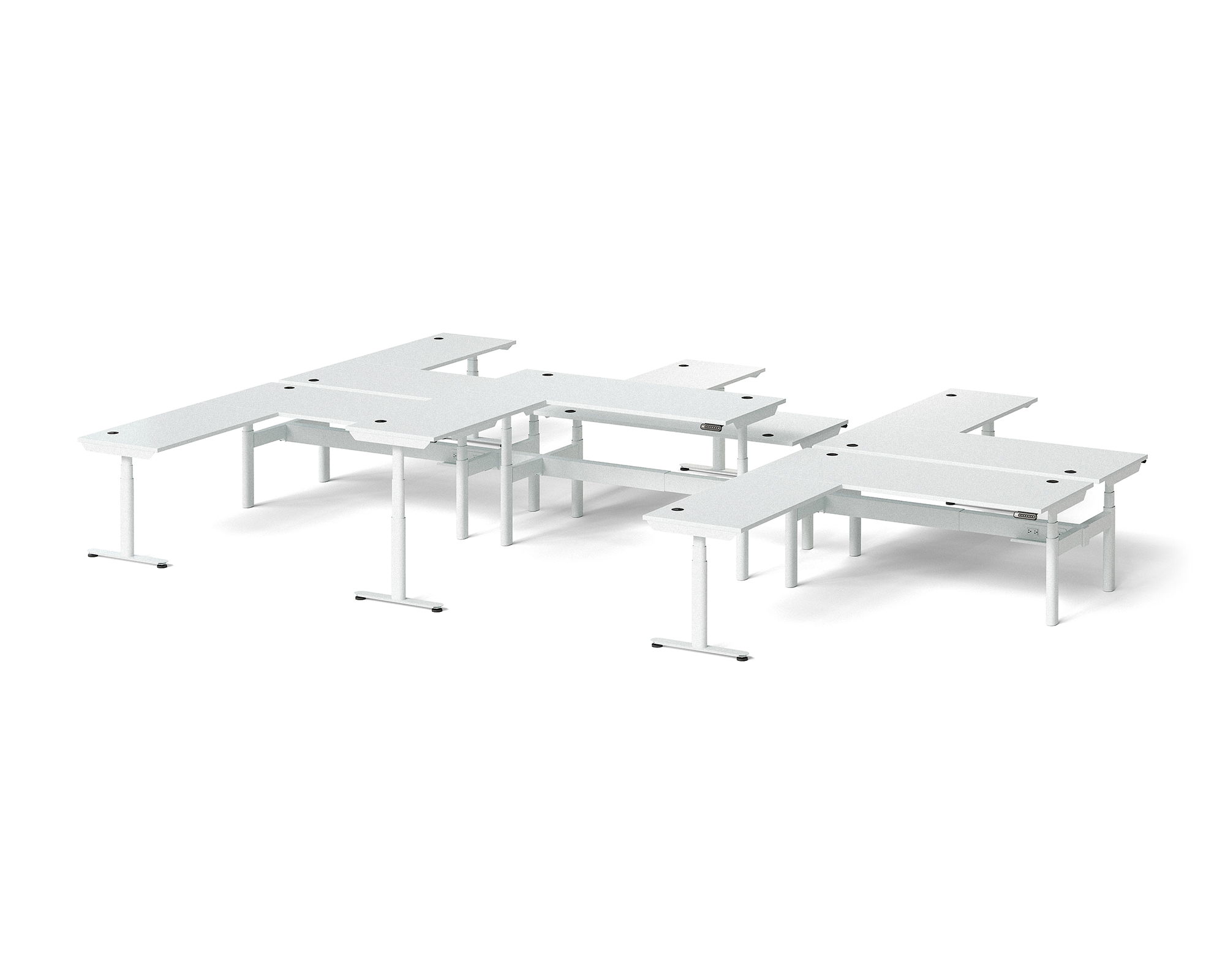 Sol L-Shaped Adjustable-Height Desks for 6