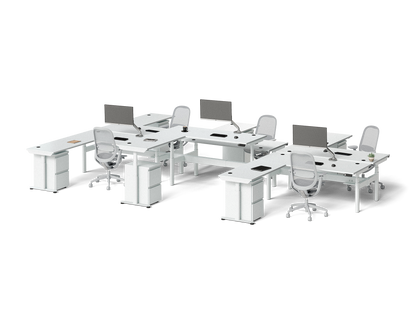Sol L-Shaped Adjustable-Height Desks for 6