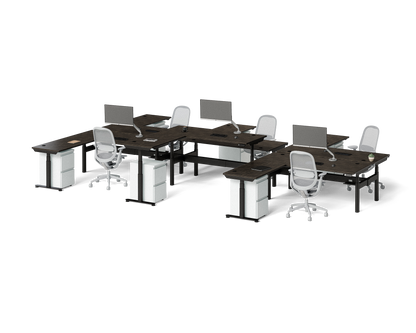 Sol L-Shaped Adjustable-Height Desks for 6