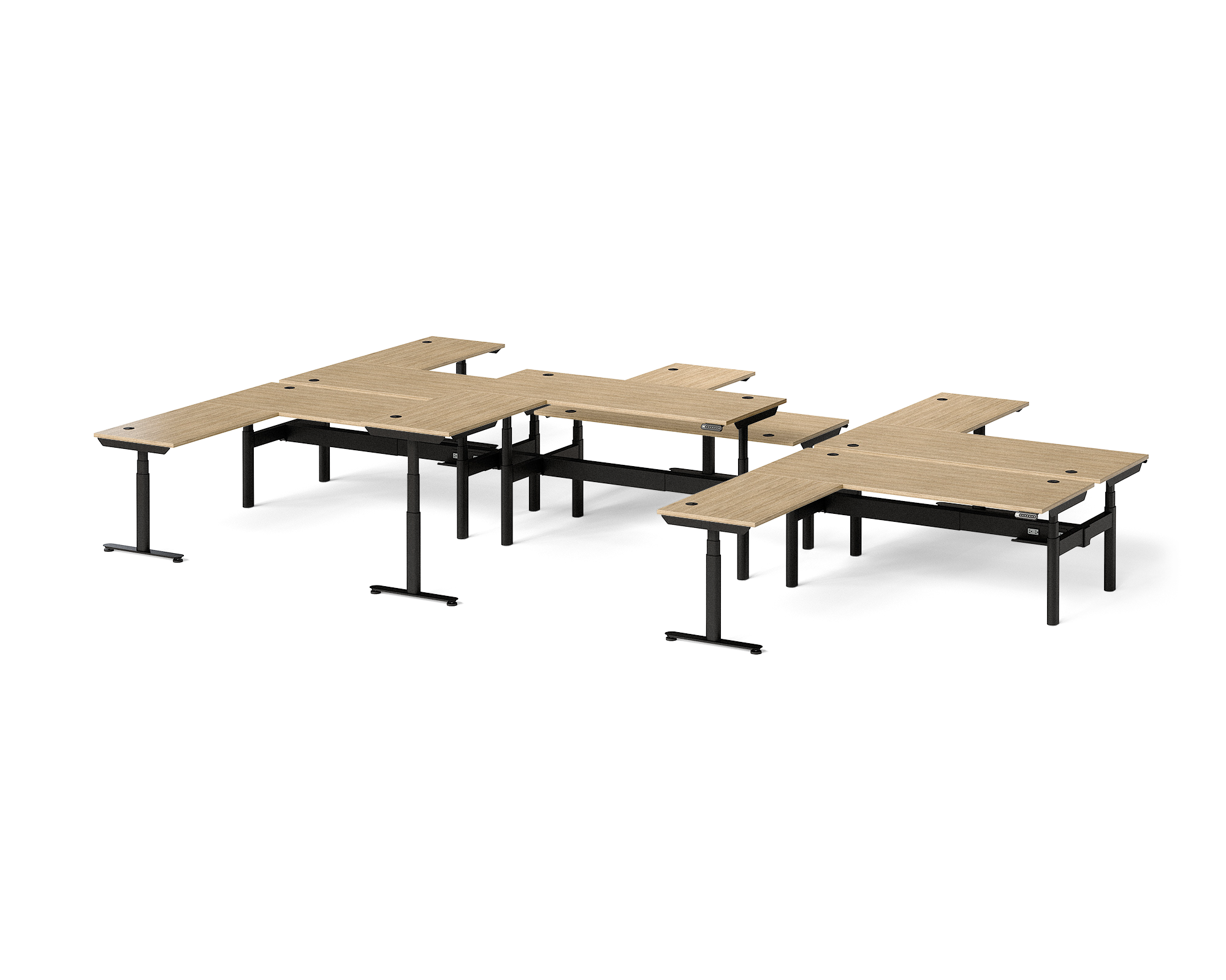 Sol L-Shaped Adjustable-Height Desks for 6