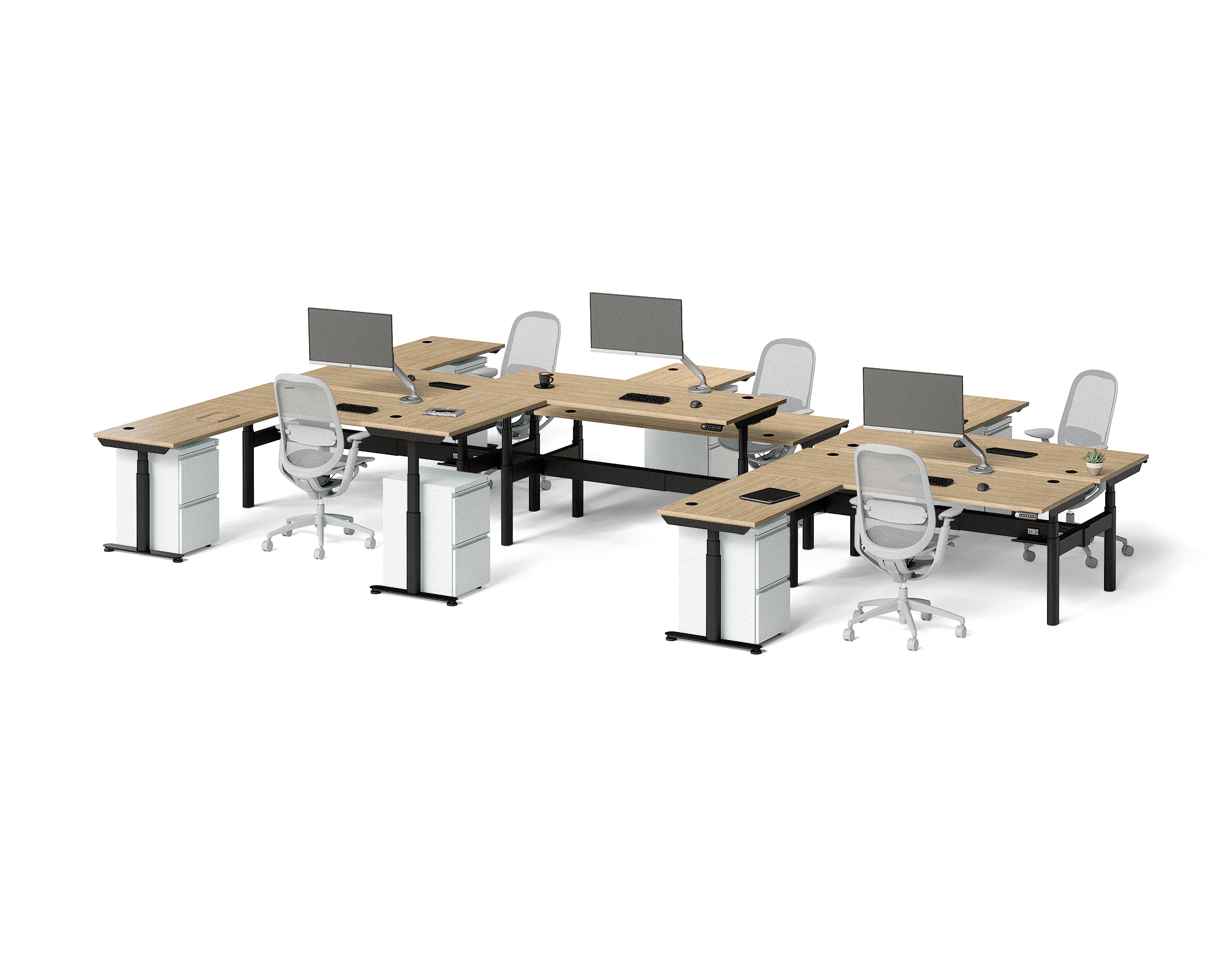 Sol L-Shaped Adjustable-Height Desks for 6