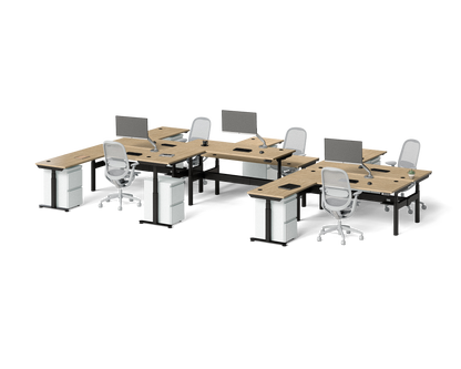 Sol L-Shaped Adjustable-Height Desks for 6