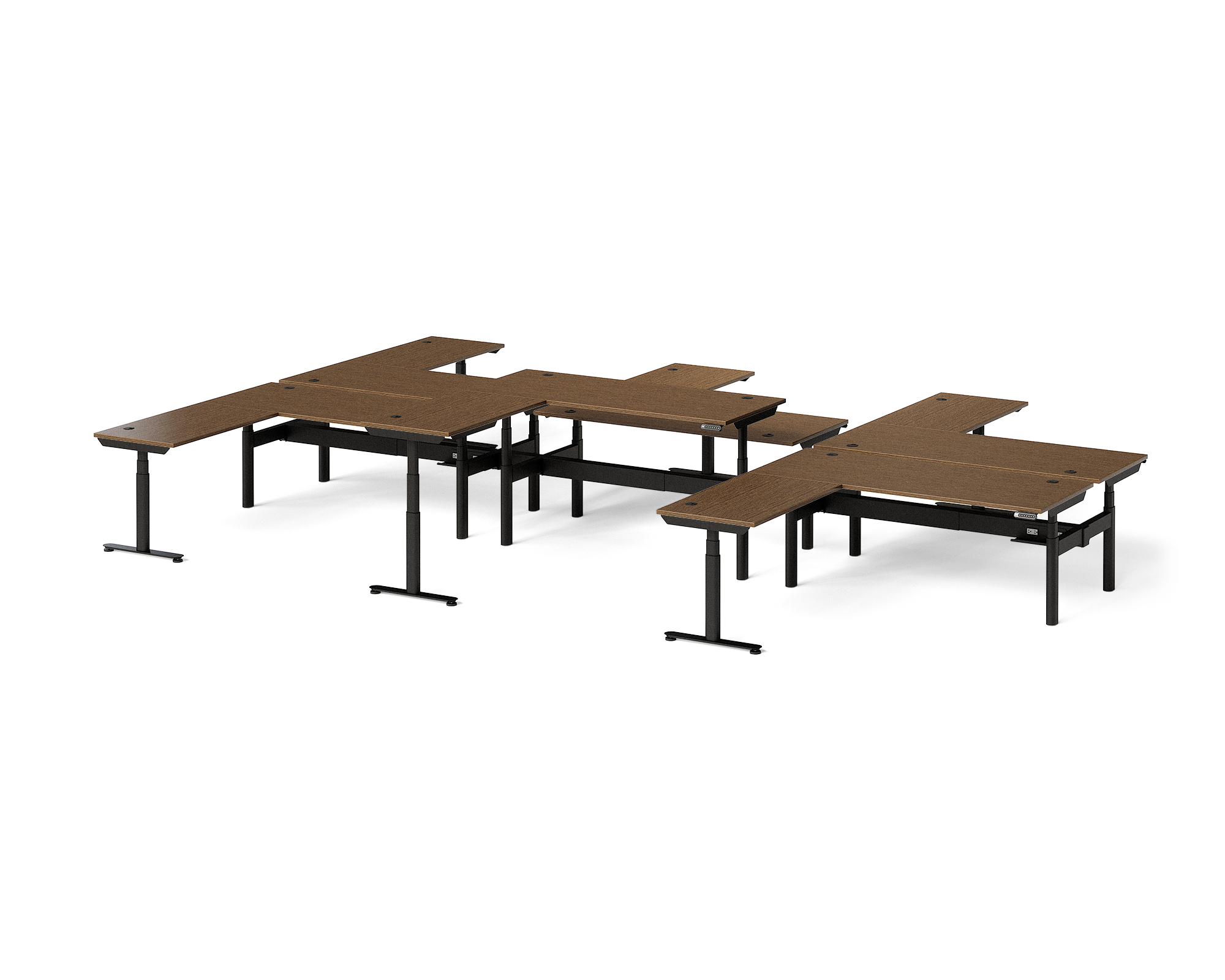 Sol L-Shaped Adjustable-Height Desks for 6