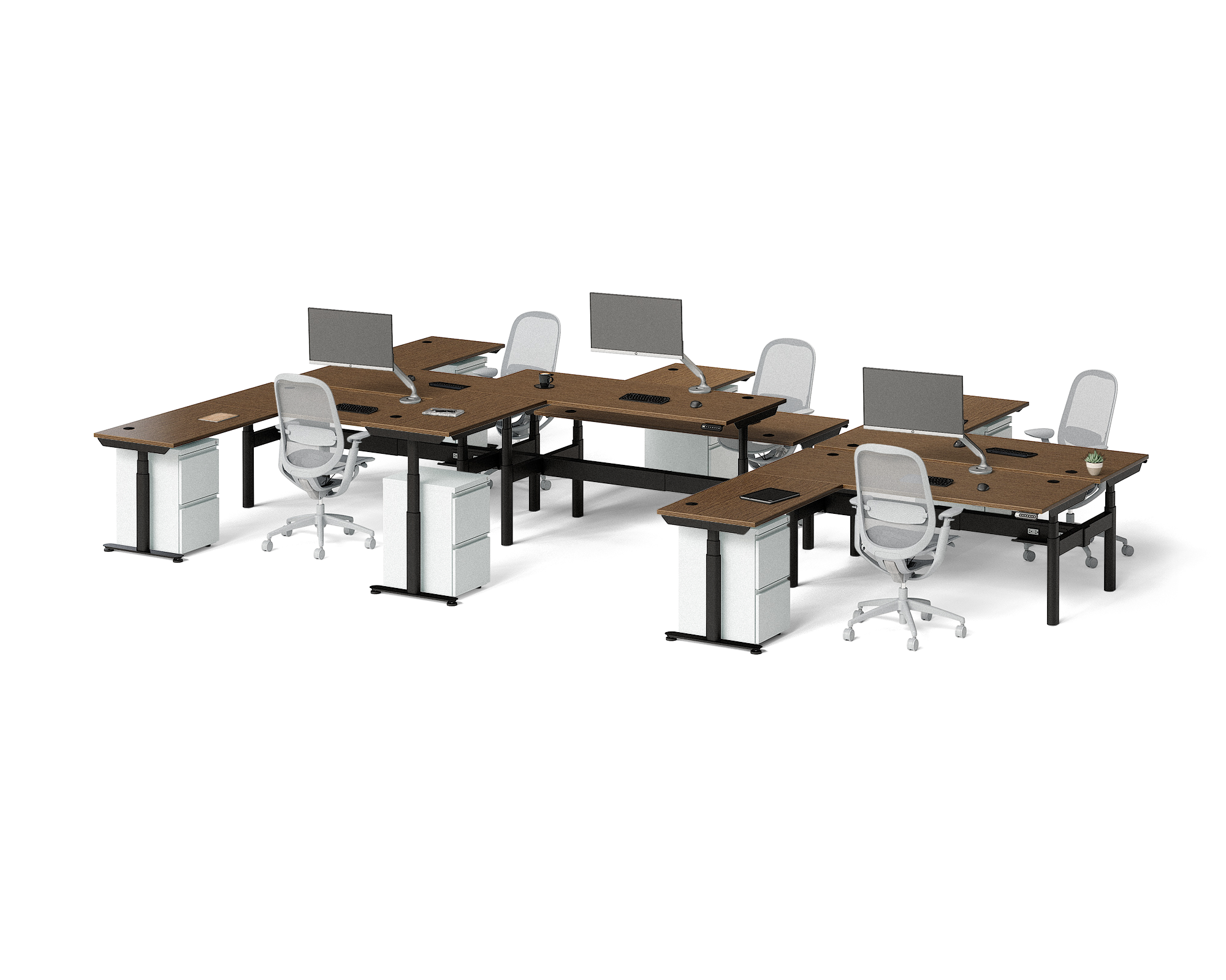 Sol L-Shaped Adjustable-Height Desks for 6