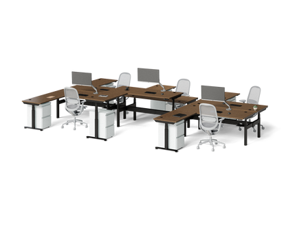 Sol L-Shaped Adjustable-Height Desks for 6