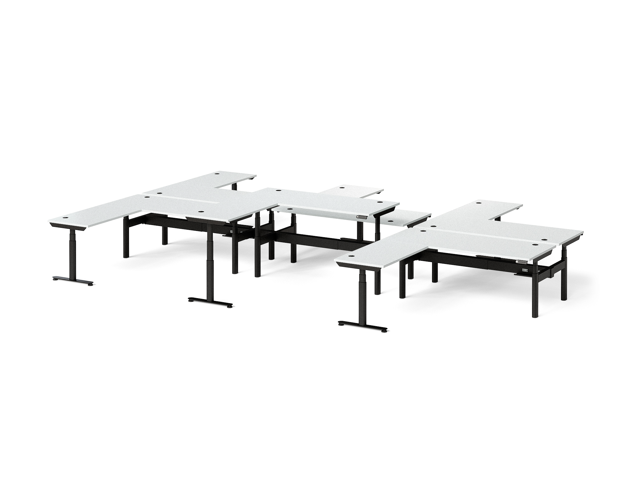 Sol L-Shaped Adjustable-Height Desks for 6