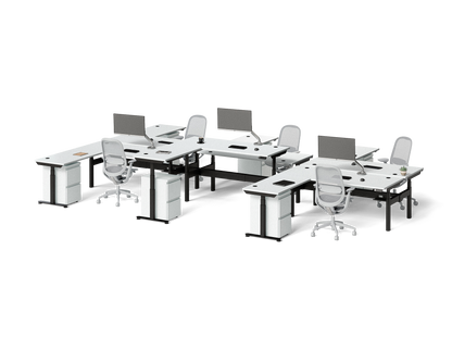 Sol L-Shaped Adjustable-Height Desks for 6