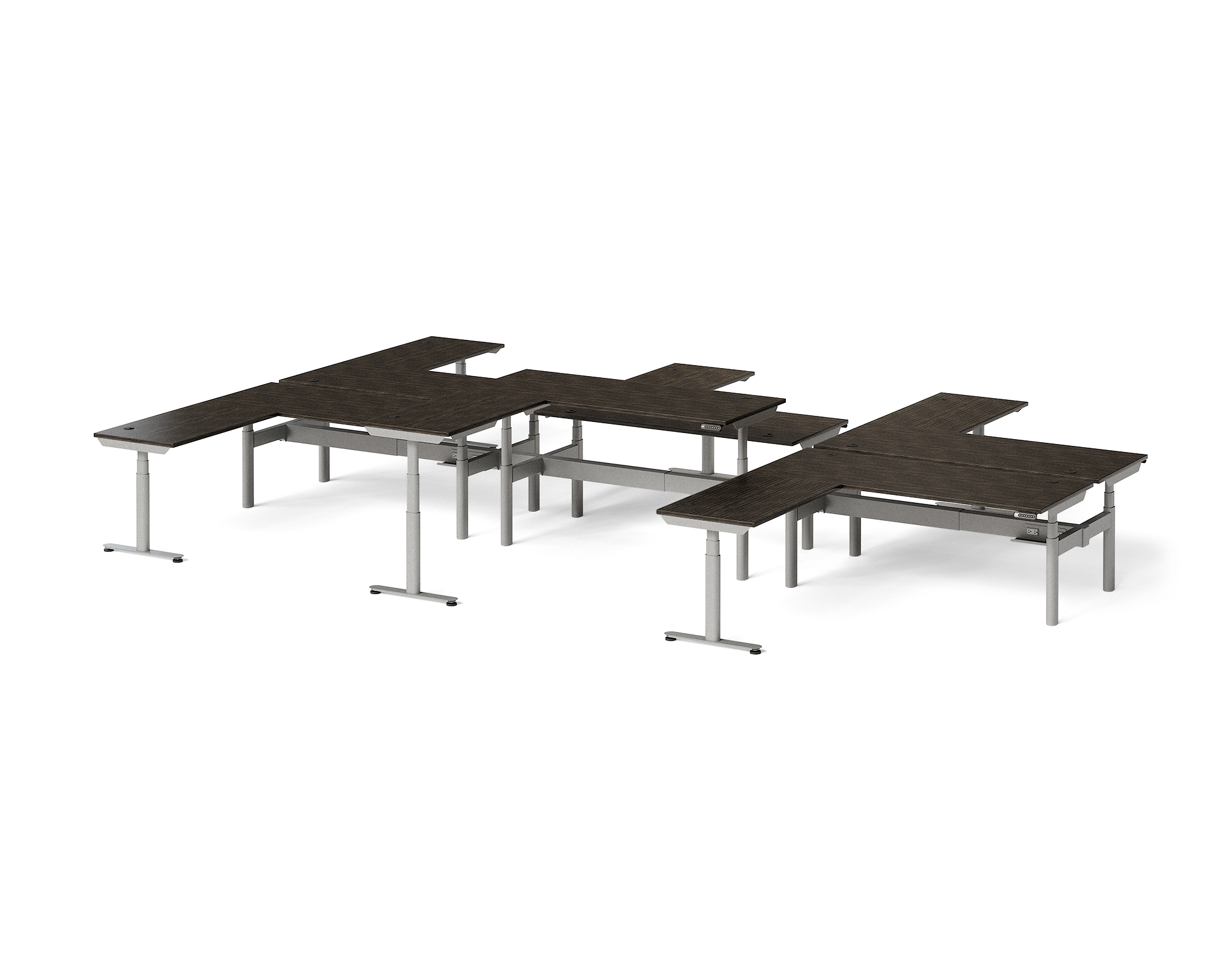 Sol L-Shaped Adjustable-Height Desks for 6