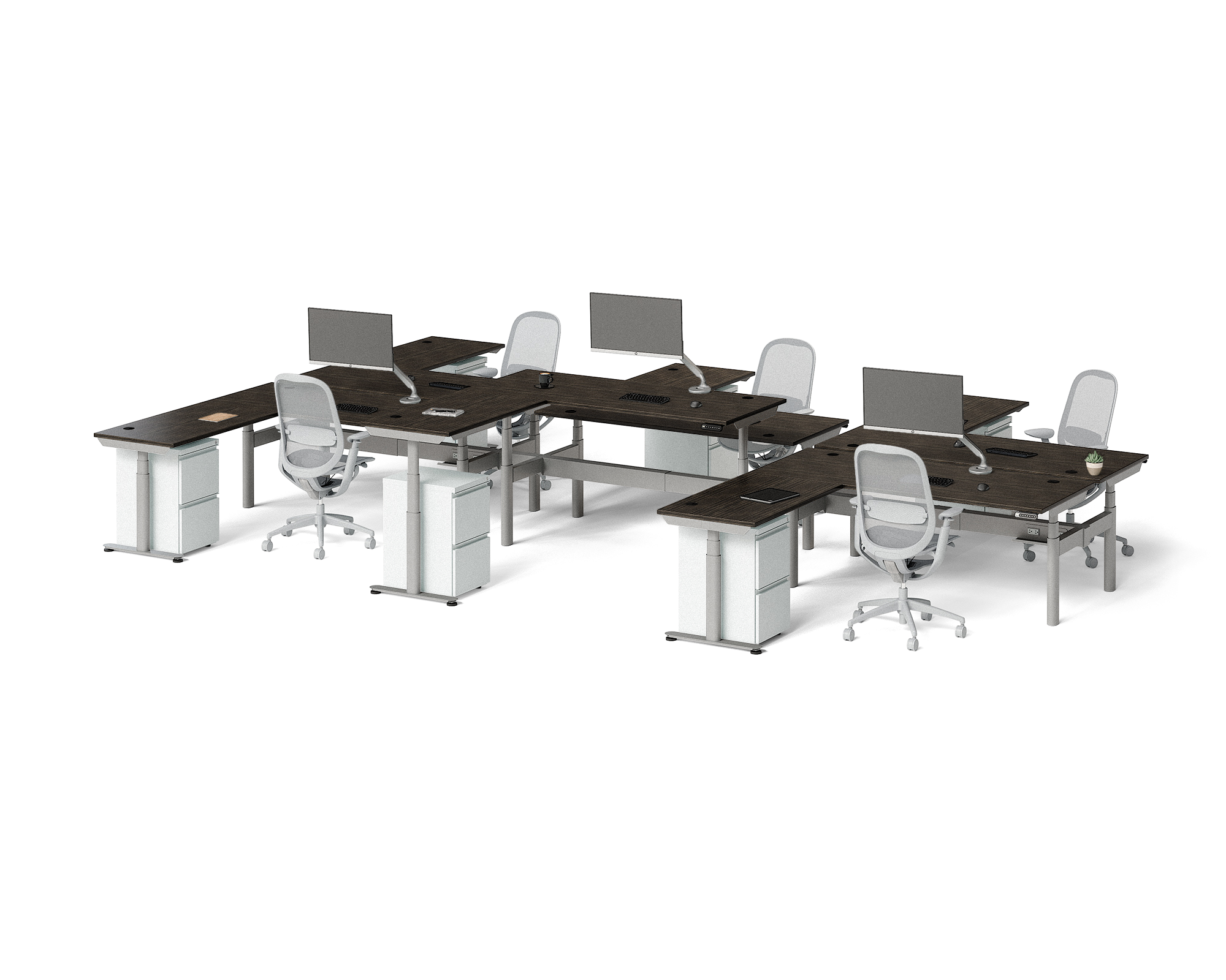 Sol L-Shaped Adjustable-Height Desks for 6