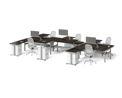 Sol L-Shaped Adjustable-Height Desks for 6