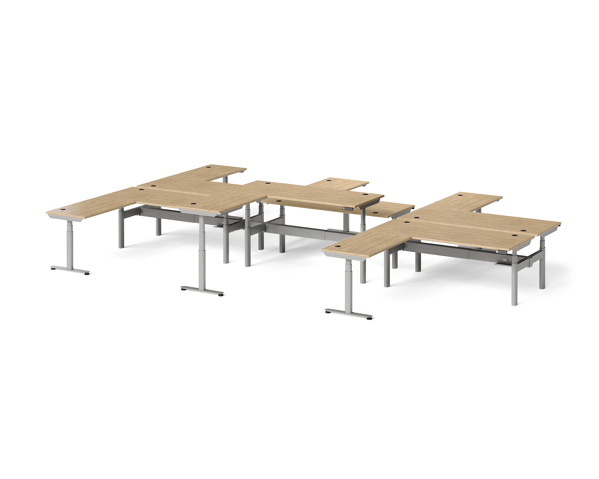 Sol L-Shaped Adjustable-Height Desks for 6