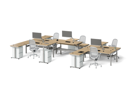 Sol L-Shaped Adjustable-Height Desks for 6