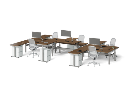 Sol L-Shaped Adjustable-Height Desks for 6