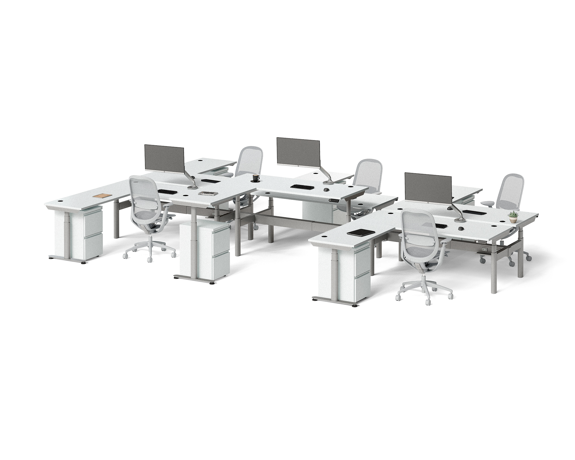 Sol L-Shaped Adjustable-Height Desks for 6