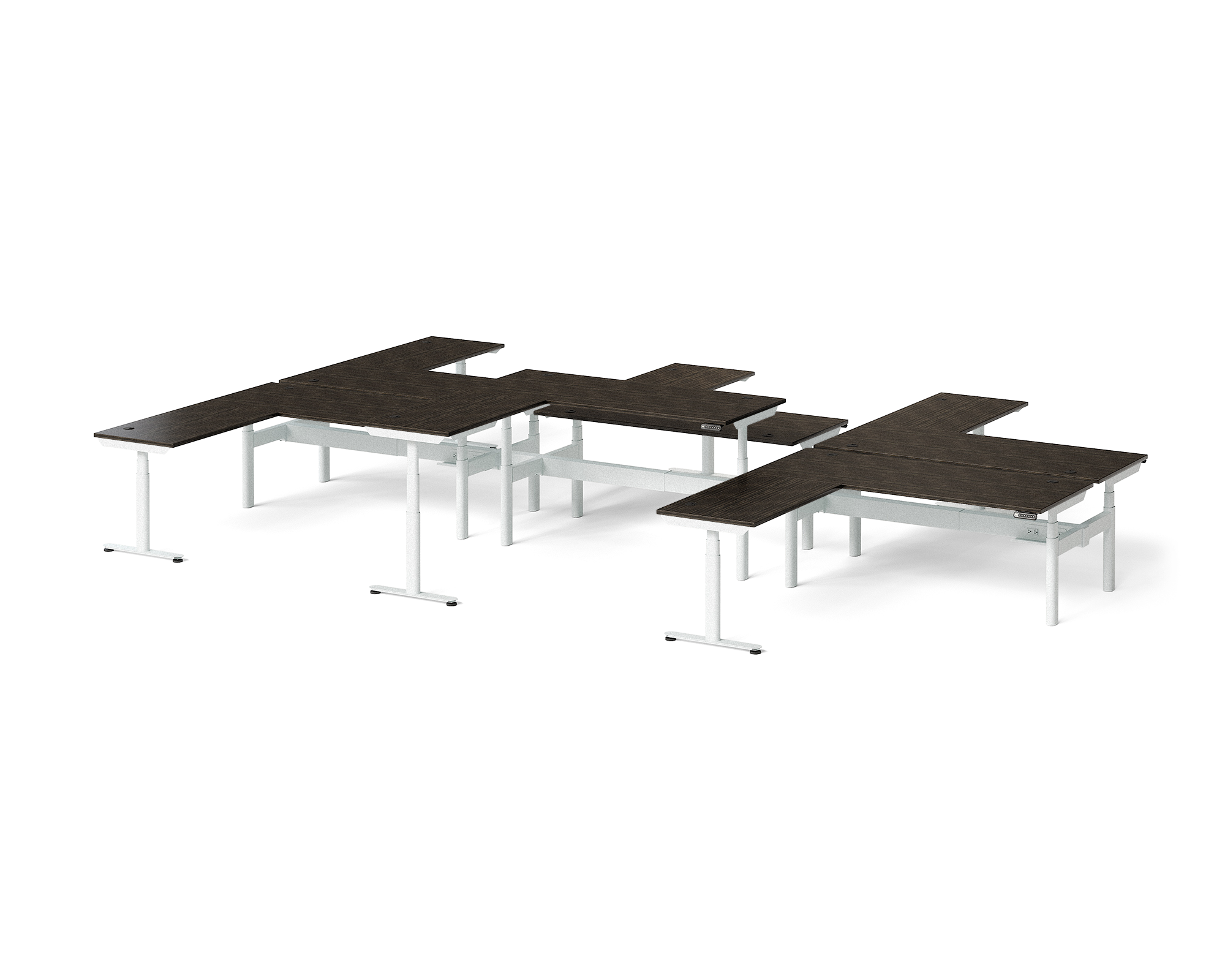 Sol L-Shaped Adjustable-Height Desks for 6