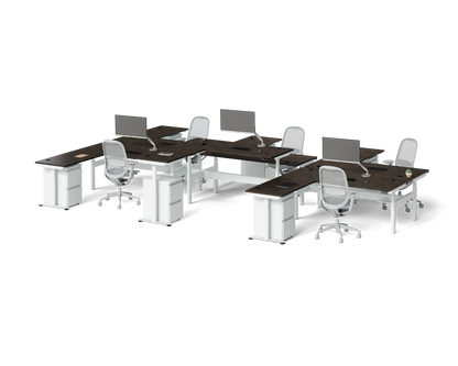 Sol L-Shaped Adjustable-Height Desks for 6