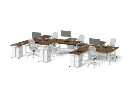 Sol L-Shaped Adjustable-Height Desks for 6