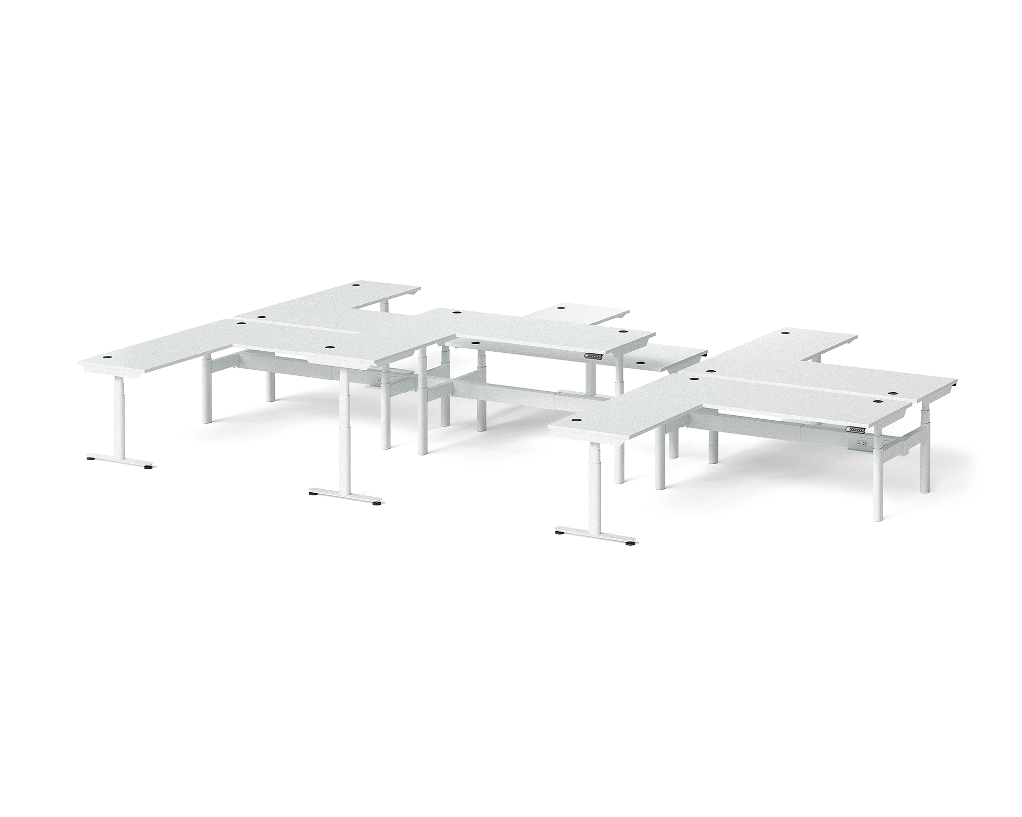 Sol L-Shaped Adjustable-Height Desks for 6