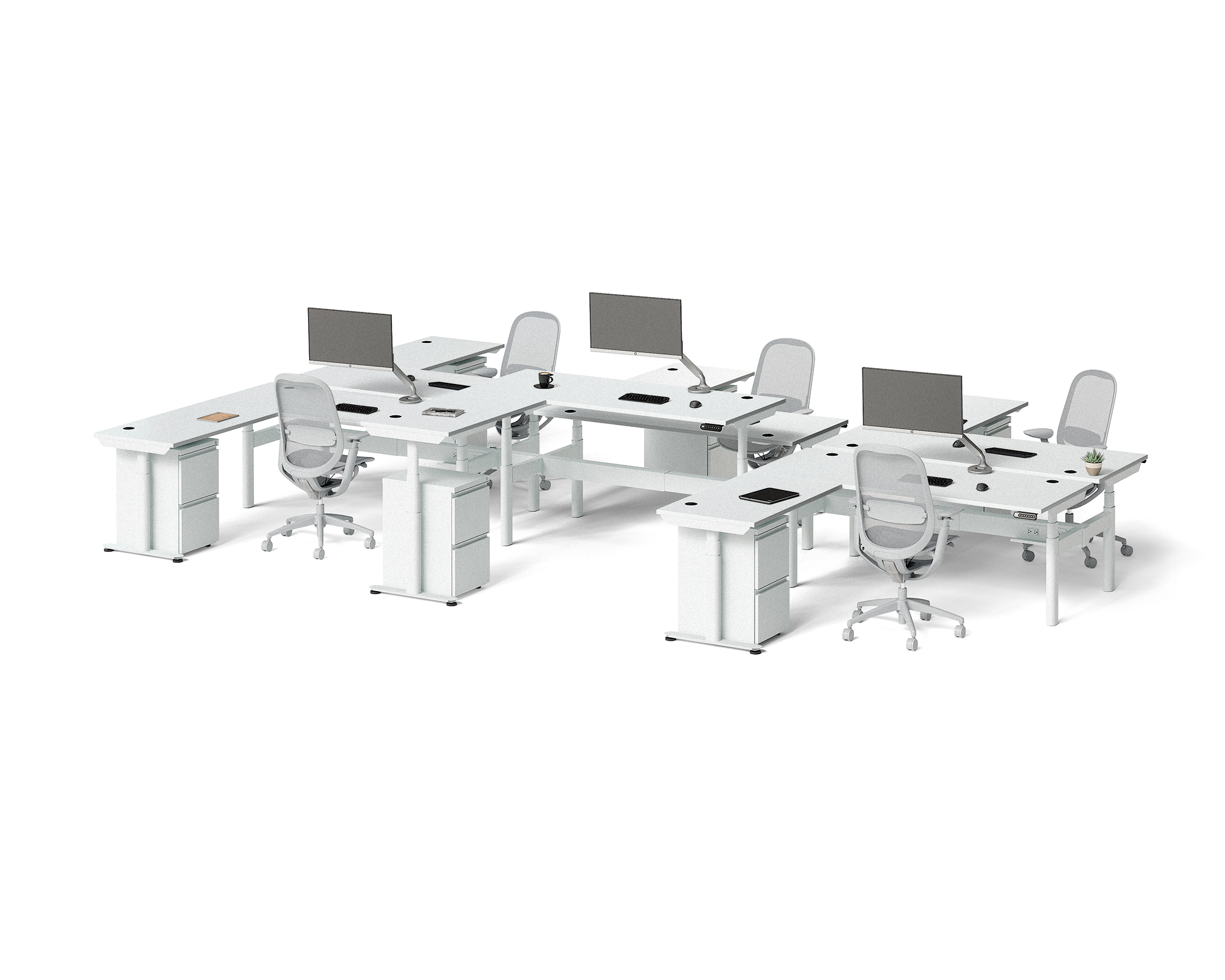 Sol L-Shaped Adjustable-Height Desks for 6